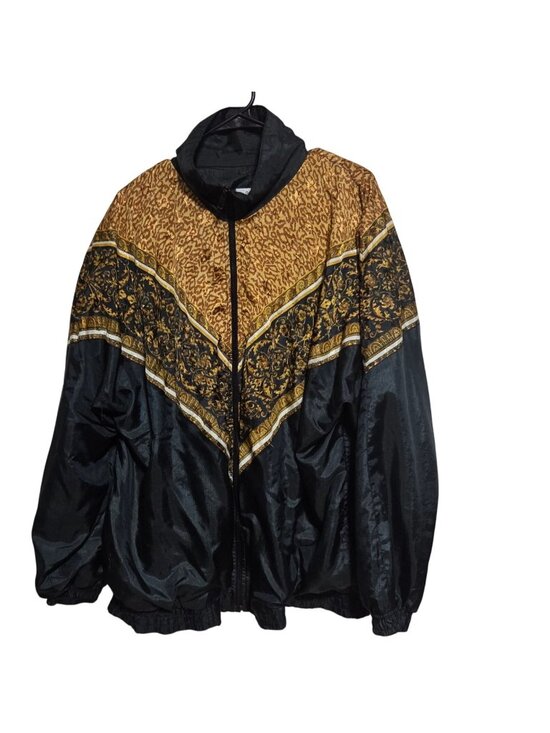 Lauren Brooke Jackets & Blazers - Vintage Lauren Brooke Windbreaker Jacket Size 1X Black Gold Leopard Baroque